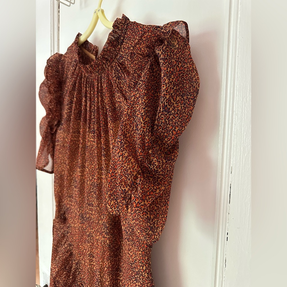 Ruffle Dress In Orange Navy leopard Print - Picture 5 of 5